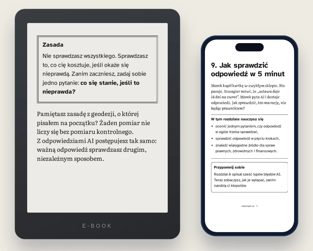 Strony książki na czytniku e-booków i na telefonie